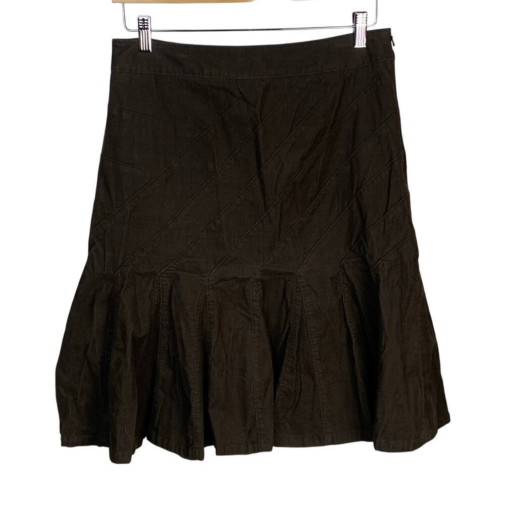 Harold’s Brown Corduroy Ruffled A-Line Bias Cut  Knee Length Skirt Size 8